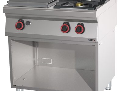 Fourneau gaz 2 feux + 1 plaque coup de feu avec soubassement 80