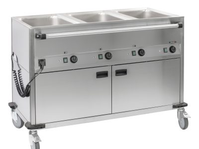 Chariot bain-marie à eau 3xGN 1/1 avec soubassement chauffant horizontal