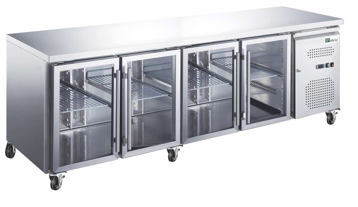 TABLE RÉFRIGÉRÉE POSITIVE GN 1/1 - PROF 700 - 4 PORTES VITRÉES